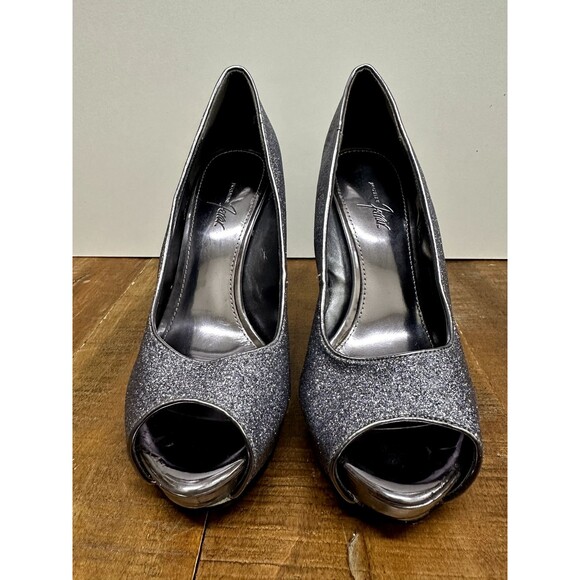 Jacqueline Ferrar women size 6M silver sparkle open toe platform heel shoes - Picture 1 of 11